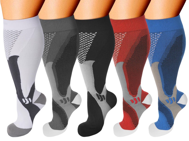 Double Couple 5 Pairs Compression Socks for Men Women 20-30mmhg Knee High Medical Support for Sports Nurses Circulation - Image 1