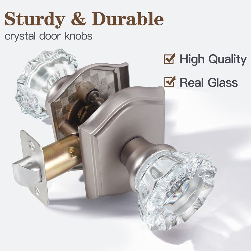 CLCTK Antique Crystal Door Knobs for Interior Doors, Hall and Closet Door Knobs Brushed Nickel Finish - Image 2