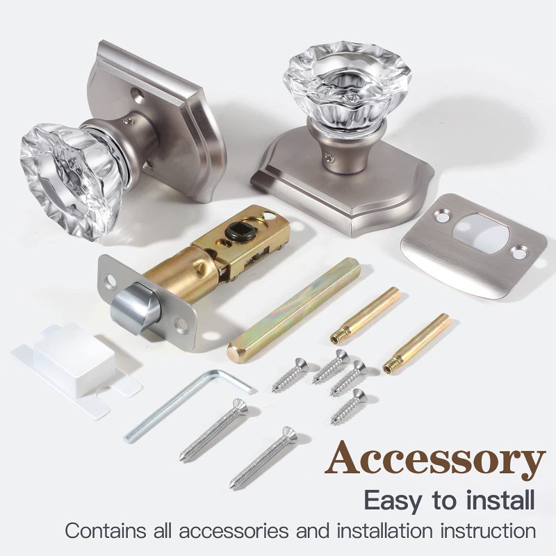 CLCTK Antique Crystal Door Knobs for Interior Doors, Hall and Closet Door Knobs Brushed Nickel Finish - Image 3