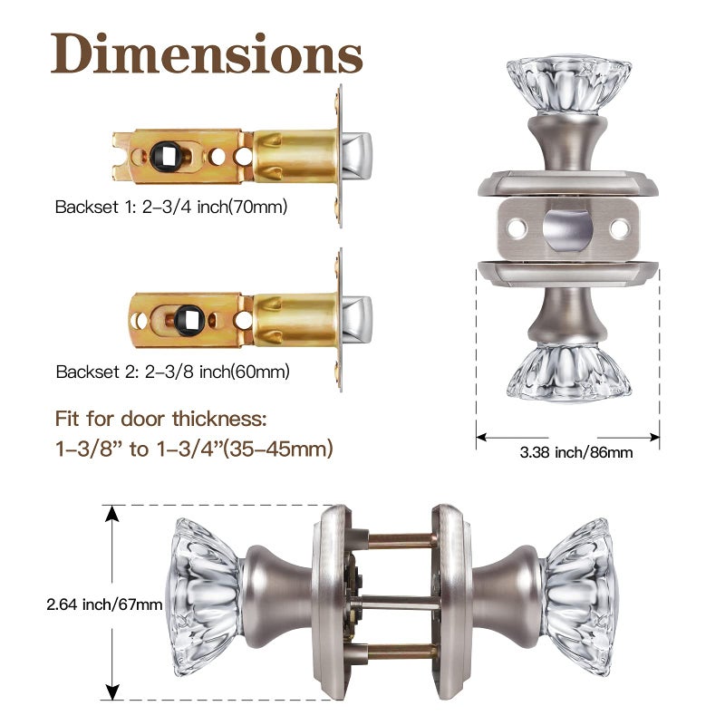 CLCTK Antique Crystal Door Knobs for Interior Doors, Hall and Closet Door Knobs Brushed Nickel Finish - Image 5