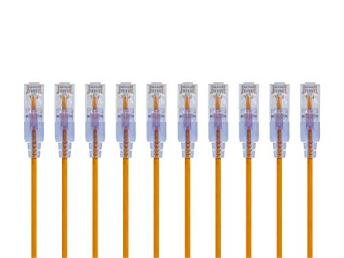 Monoprice Cat6A Ethernet Patch Cable - 10-Pack, Snagless RJ45, 550Mhz, 10G, UTP, Pure Bare Copper Wire, 30AWG, 2 Feet, Yellow - SlimRun Series - Image 1