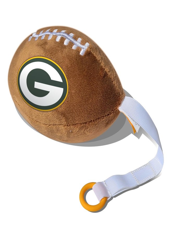 Smilo Green Bay Packers Plush Football Pacifier Holder by Smilo - Officially Licensed NFL Soother Holder - Soft Plush Toy and Dummy Holder - Fits Any Pacifier - Stroller Accessory & Newborn Essential - Image 1