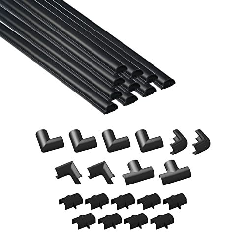 D-Line DLine 157in Cord Hider Kit Patented Cable Cover Hide Wires on Wall Channel for TV Mount Cords Raceway Wire Hiders Paintable Adhesive Half Round 10x 078in W x 039in H x 157in L Black - Image 1