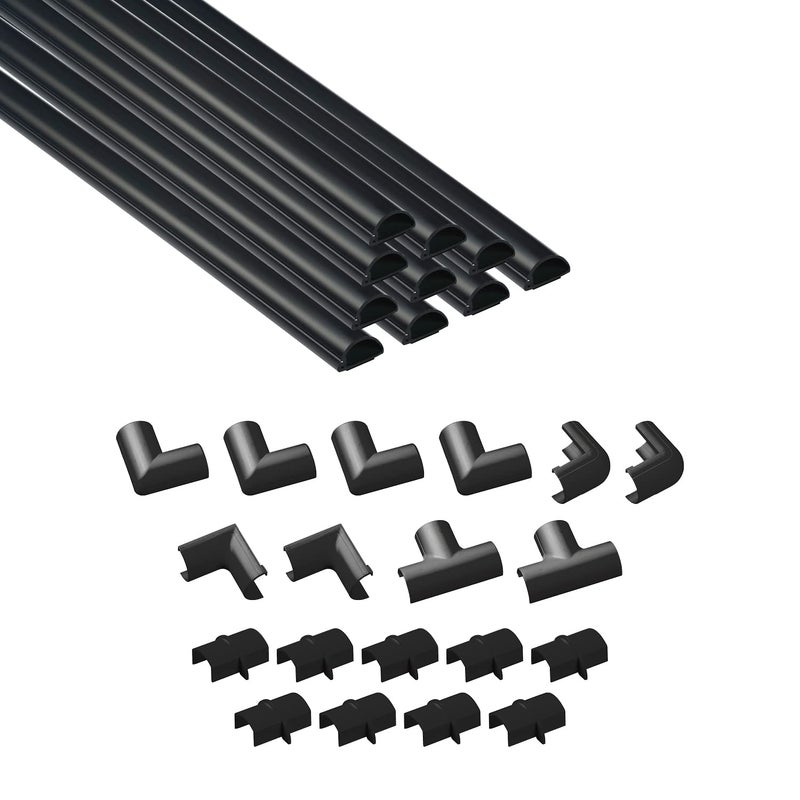 D-Line DLine 157in Cord Hider Kit Patented Cable Cover Hide Wires on Wall Channel for TV Mount Cords Raceway Wire Hiders Paintable Adhesive Half Round 10x 078in W x 039in H x 157in L Black - Image 2