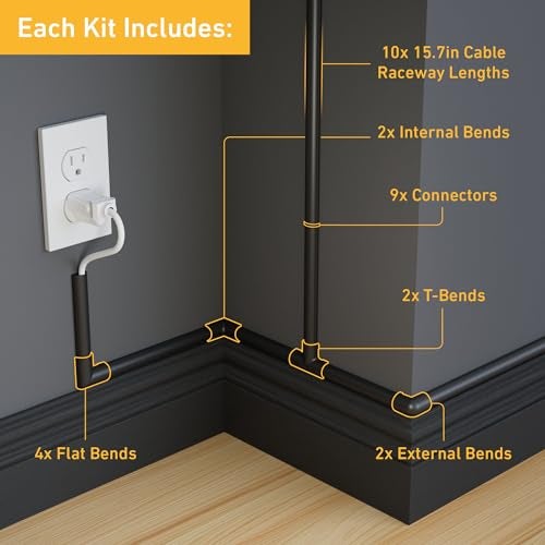 D-Line DLine 157in Cord Hider Kit Patented Cable Cover Hide Wires on Wall Channel for TV Mount Cords Raceway Wire Hiders Paintable Adhesive Half Round 10x 078in W x 039in H x 157in L Black - Image 3