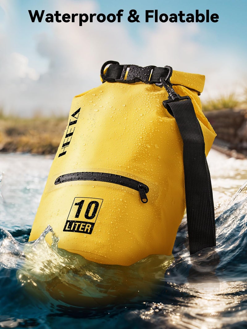 HEETA Waterproof Dry Bag with Front Zippered Pocket for Women Men, 5L/10L/20L/30L/40L Roll Top Lightweight Dry Storage Bag Backpack for Travel, Kayaking, Boating, Rafting, Camping, Beach(Yellow, 5L) - Image 3