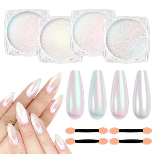 SIUSIO 4Colors Chrome Nail Powder Metallic Mirror Glitter Effect Pigment Iridescent Aurora Dip Powder, Mermaid Pearl Dust Kit for Gel Polish Nail Art Decoration, Resin Craft-Colorful Dream - Image 1