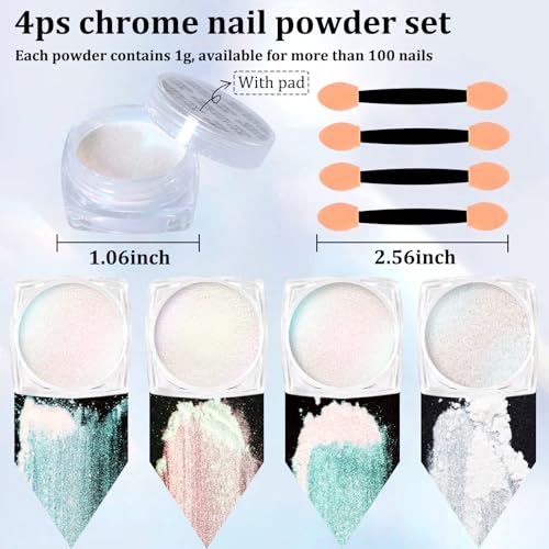 SIUSIO 4Colors Chrome Nail Powder Metallic Mirror Glitter Effect Pigment Iridescent Aurora Dip Powder, Mermaid Pearl Dust Kit for Gel Polish Nail Art Decoration, Resin Craft-Colorful Dream - Image 2