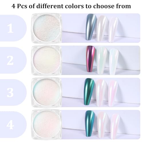 SIUSIO 4Colors Chrome Nail Powder Metallic Mirror Glitter Effect Pigment Iridescent Aurora Dip Powder, Mermaid Pearl Dust Kit for Gel Polish Nail Art Decoration, Resin Craft-Colorful Dream - Image 3