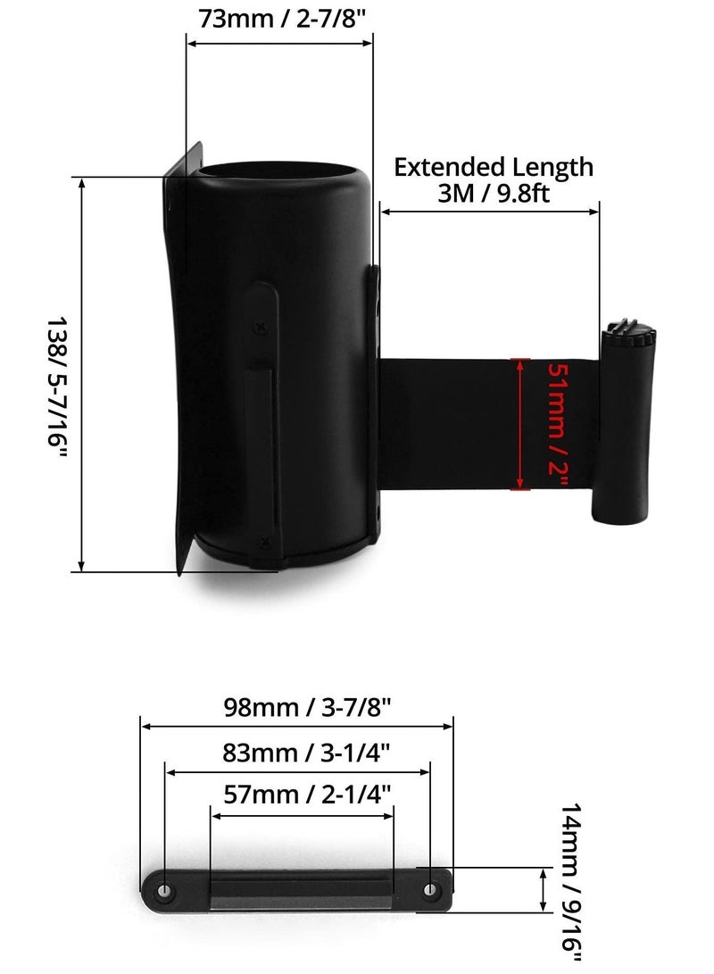 Y&D Queue Barrier Belt, Retractable Barrier, Wall Mounted Pull Out Queuing Safety Tape Cordon with 9ft / 3m Belt for Retail Stores, Airports, Banks, School, Color Black  - Image 5