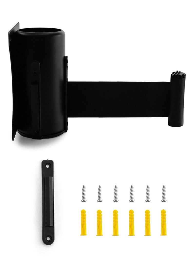Y&D Queue Barrier Belt, Retractable Barrier, Wall Mounted Pull Out Queuing Safety Tape Cordon with 9ft / 3m Belt for Retail Stores, Airports, Banks, School, Color Black  - Image 1