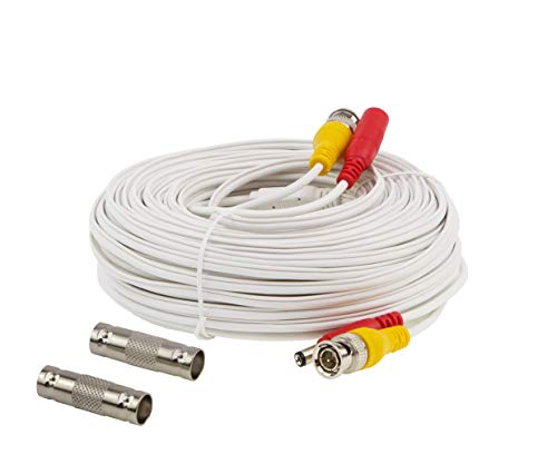 InstallerCCTV 100ft Pre-Made All-in-One BNC Video and Power Cable with Connector for Surveillance CCTV Security Camera Video System - White - Image 1