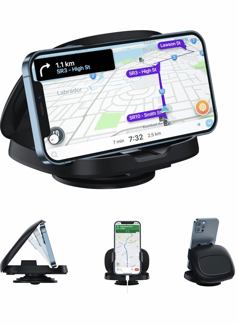 Captaintech Car Phone Holder, Vertical Horizontal Car Phone Mount with 360°Rotate for All Kinds of Dashboard Cradle, Silicone Car Mat Anti-Slip Desk Phone Mount for iPhone/ Android Devices (Black) - Image 1