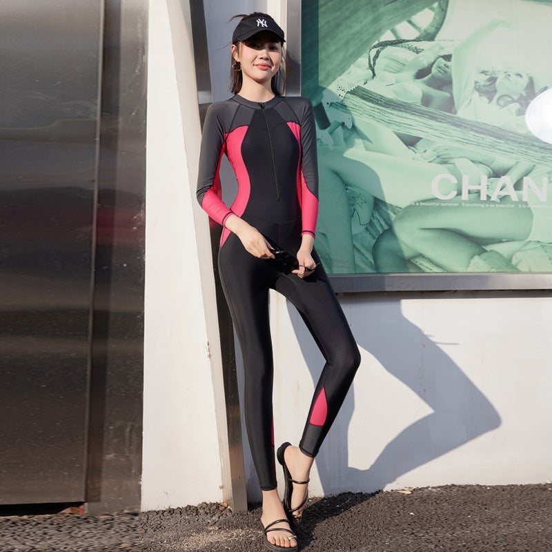 Korean Style Jumpsuit Long Sleeve Simple Boxer Instagram Style Spring Swimsuit Small Chest With Chest Pad Casual Swimsuit