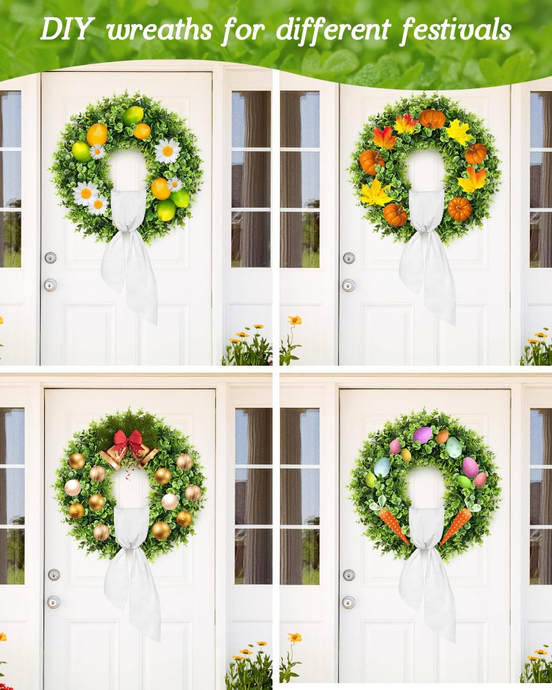 Vlorart 25" Faux Round Boxwood Wreath, Artificial Boxwood Wreath Front Door Wreaths Artificial Spring Summer Greenery Hanging with sash for Front Door Wall Hanging Window Wedding Decor - Image 5