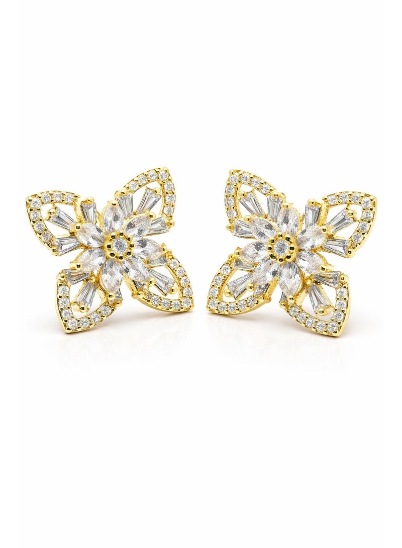 LMA Flower Stud Earrings Gold Color Stainless Steel with Sparkling Zircon Stones – Hypoallergenic, Tarnish Resistant, Perfect for Daily Wear & Gifts - Image 1