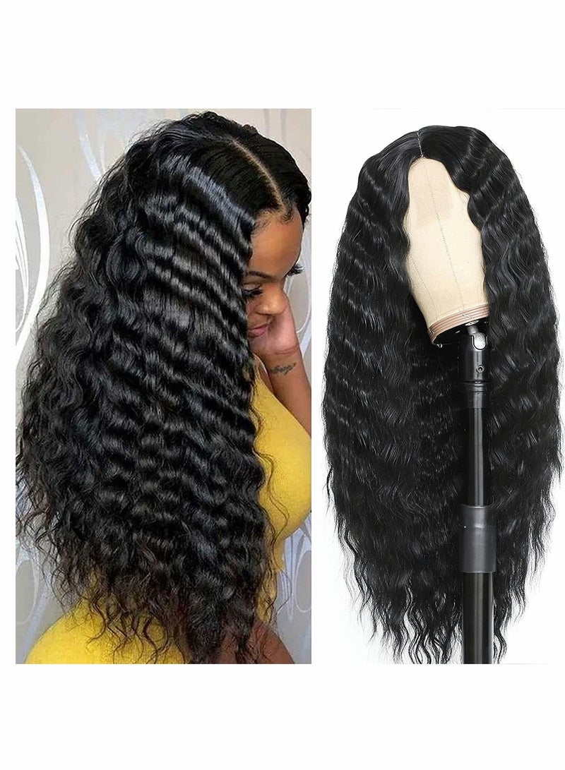 Generic Synthetic Curly, Wig Long Deep, Wave Lace Wigs, for Women 4" Fake Scalp Natural Crimps Curls Black Curly Lace Front Wig, 26" 1B#  - Image 5