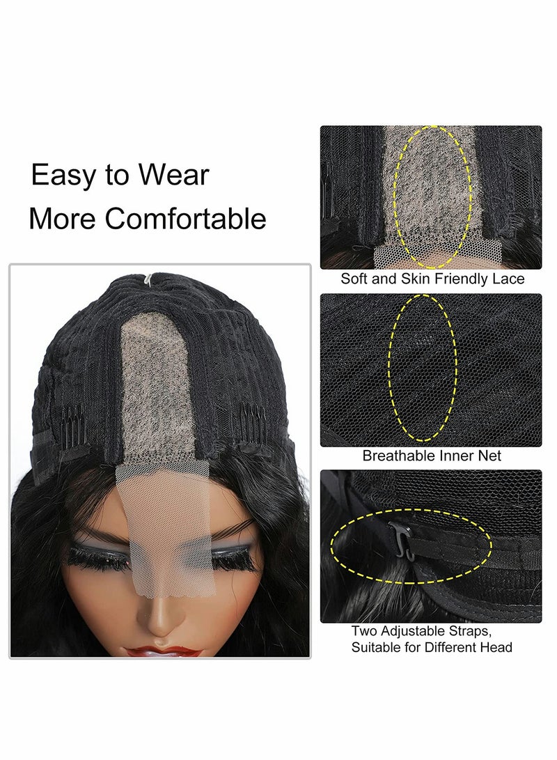 Generic Synthetic Curly, Wig Long Deep, Wave Lace Wigs, for Women 4" Fake Scalp Natural Crimps Curls Black Curly Lace Front Wig, 26" 1B#  - Image 4