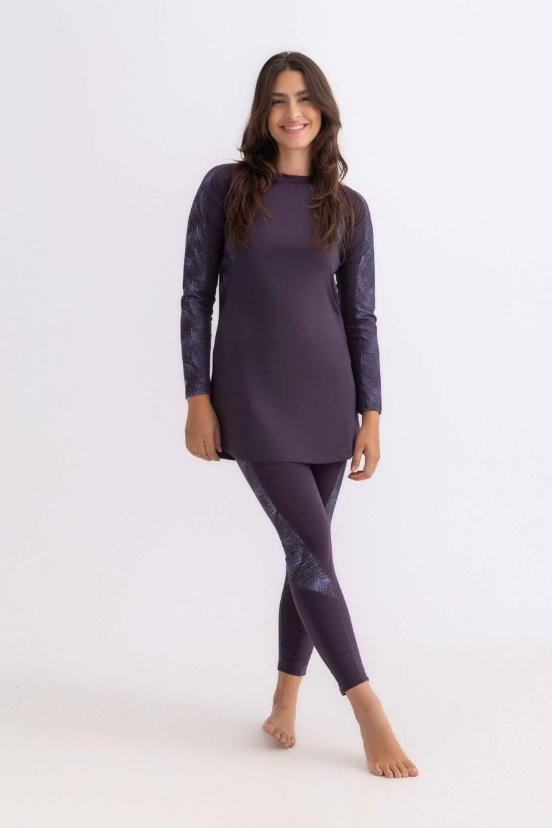 Libra Sport Asymmetrical Basic Swimsuit - Purple Palm - Image 1