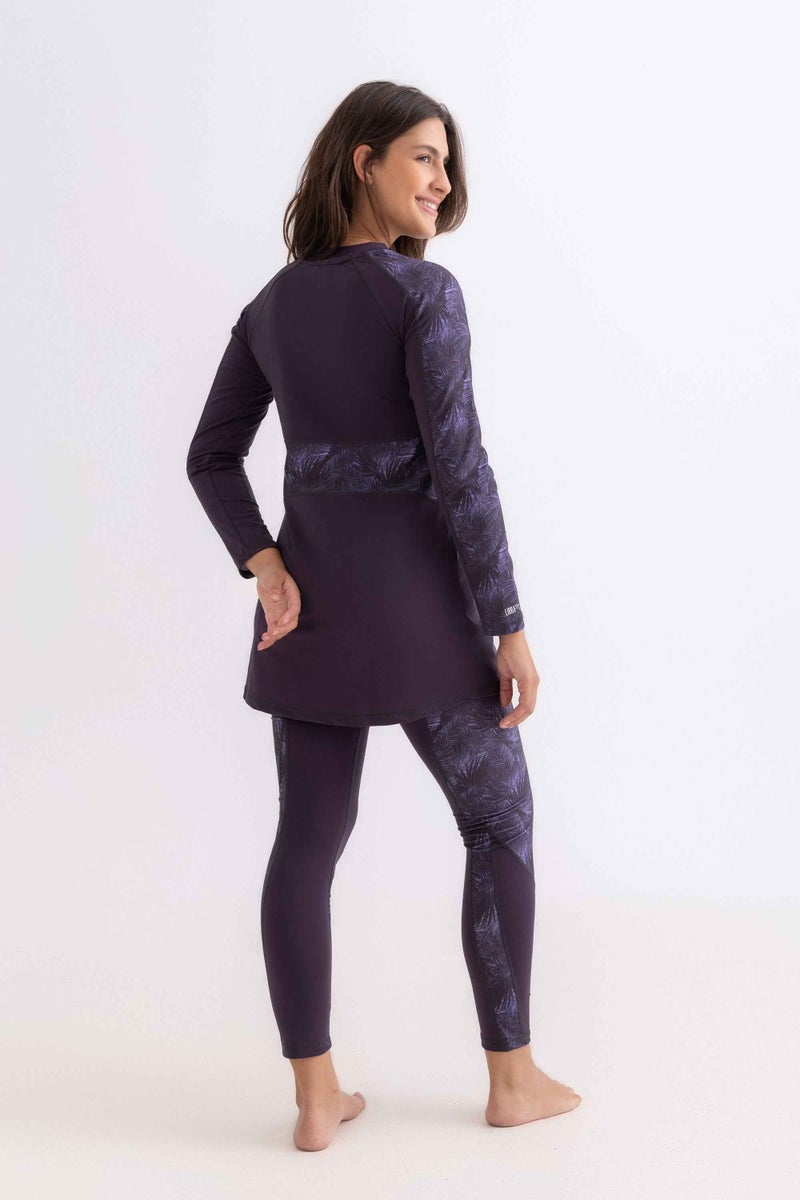 Libra Sport Asymmetrical Basic Swimsuit - Purple Palm - Image 2