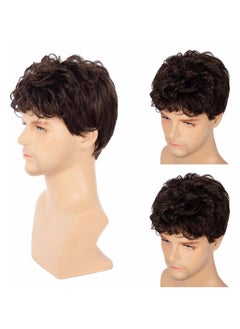 EBMINI Brown Short Curly Synthetic Men's Wig  - Image 2