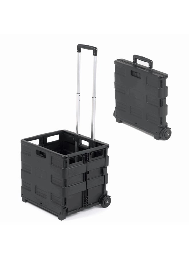 Foldable Shopping Cart with Telescopic Handle, 2-Wheel Utility Crate, 35 kg Load Capacity,  Black - Image 1