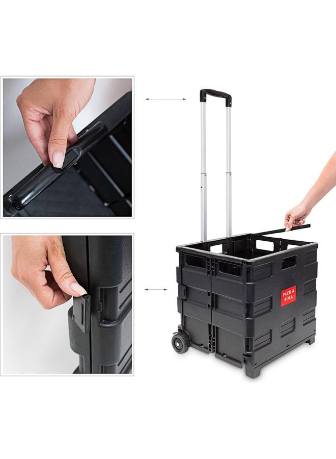 Foldable Shopping Cart with Telescopic Handle, 2-Wheel Utility Crate, 35 kg Load Capacity,  Black - Image 4