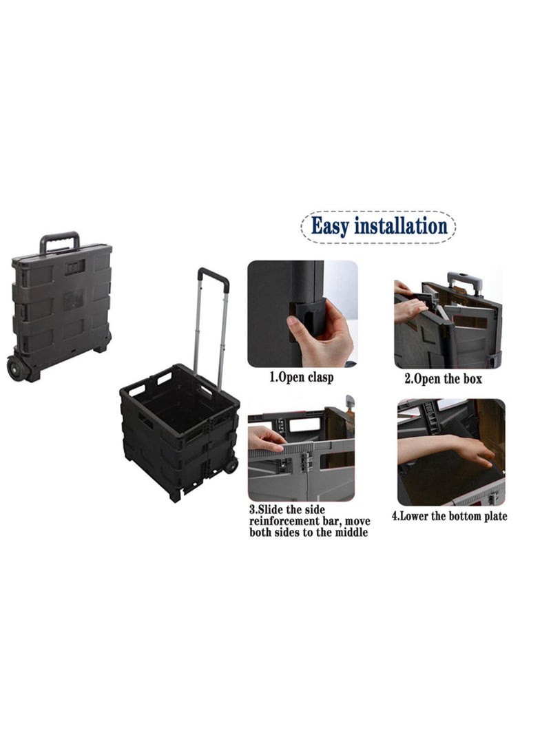 Foldable Shopping Cart with Telescopic Handle, 2-Wheel Utility Crate, 35 kg Load Capacity,  Black - Image 3