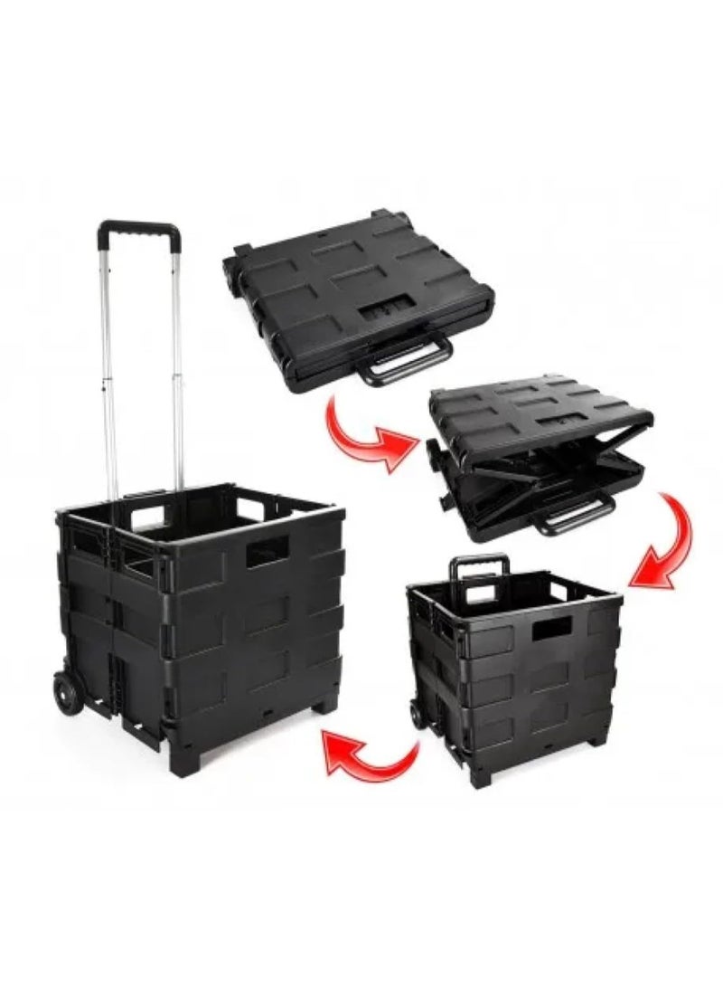 Foldable Shopping Cart with Telescopic Handle, 2-Wheel Utility Crate, 35 kg Load Capacity,  Black - Image 2