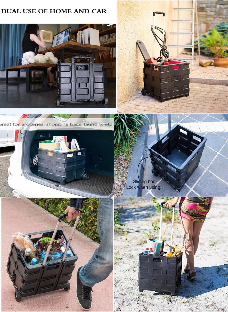Foldable Shopping Cart with Telescopic Handle, 2-Wheel Utility Crate, 35 kg Load Capacity,  Black - Image 5