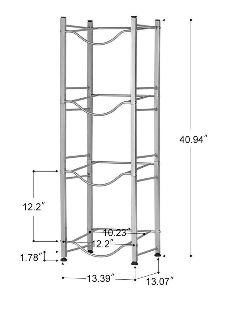 CityRiya-Long Water Bottle Holder 4-Tier Water Bottle Stand Water Bottle Storage Rack 5 Gallon Heavy Duty Water Bottle Holder Shelf for Office Home and Kitchen Water Bottle Caddy Rack Save Space Silver - Image 3