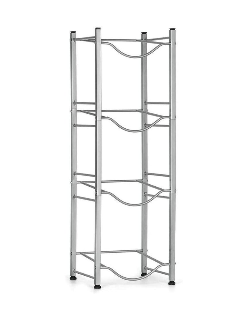 CityRiya-Long Water Bottle Holder 4-Tier Water Bottle Stand Water Bottle Storage Rack 5 Gallon Heavy Duty Water Bottle Holder Shelf for Office Home and Kitchen Water Bottle Caddy Rack Save Space Silver - Image 1