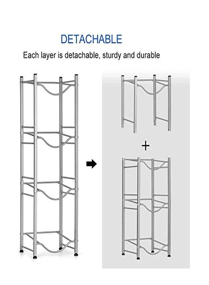 CityRiya-Long Water Bottle Holder 4-Tier Water Bottle Stand Water Bottle Storage Rack 5 Gallon Heavy Duty Water Bottle Holder Shelf for Office Home and Kitchen Water Bottle Caddy Rack Save Space Silver - Image 4