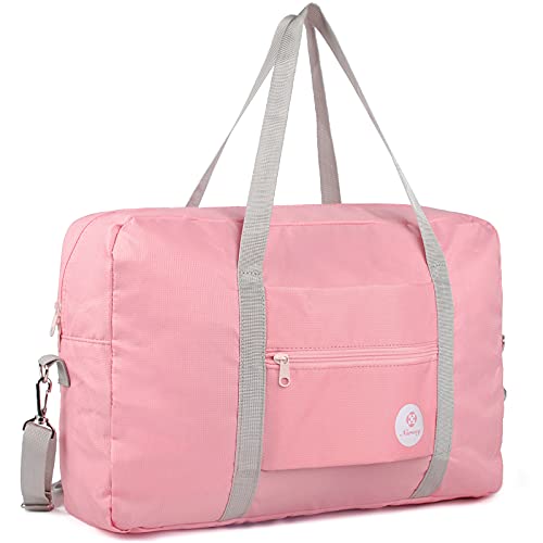 Narwey For Spirit Airlines Foldable Travel Duffel Bag Tote Carry on Luggage Sport Duffle Weekender Overnight for Women and Girls (3112 Pink ( with Shoulder Strap)) - Image 1