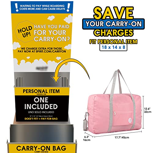 Narwey For Spirit Airlines Foldable Travel Duffel Bag Tote Carry on Luggage Sport Duffle Weekender Overnight for Women and Girls (3112 Pink ( with Shoulder Strap)) - Image 2