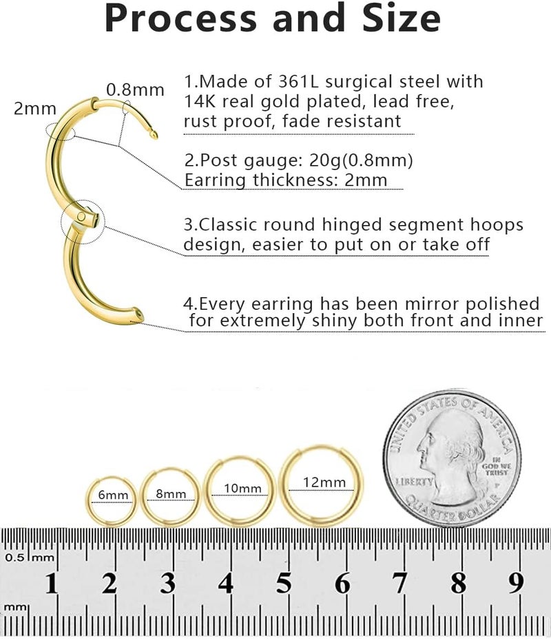 Motbegit Store 316L Surgical Stainless Steel Hoop Earrings,Mens Hoops Earrings Gold Silver Black Hypoallergenic,6mm 8mm 10mm 12mm Small Huggie Hoop Earrings Men Women for Cartilage Piercings - Image 4