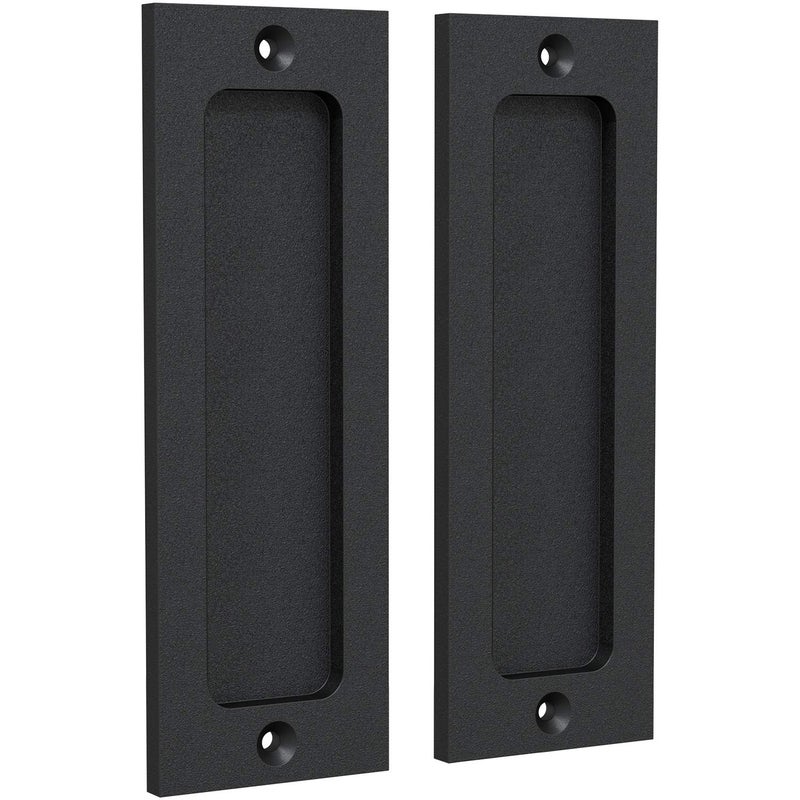 Tibres 6 Finger Flush Pulls for Closet Pocket Sliding Barn Door Handle Set Pull Recessed Handle Rectangular Plate Farmhouse Rustic Style Matte Black 2 Pack