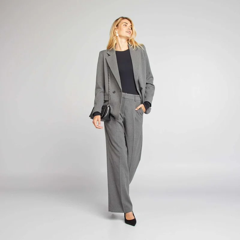 Kiabi Wide-Leg Flannel Trousers Grey