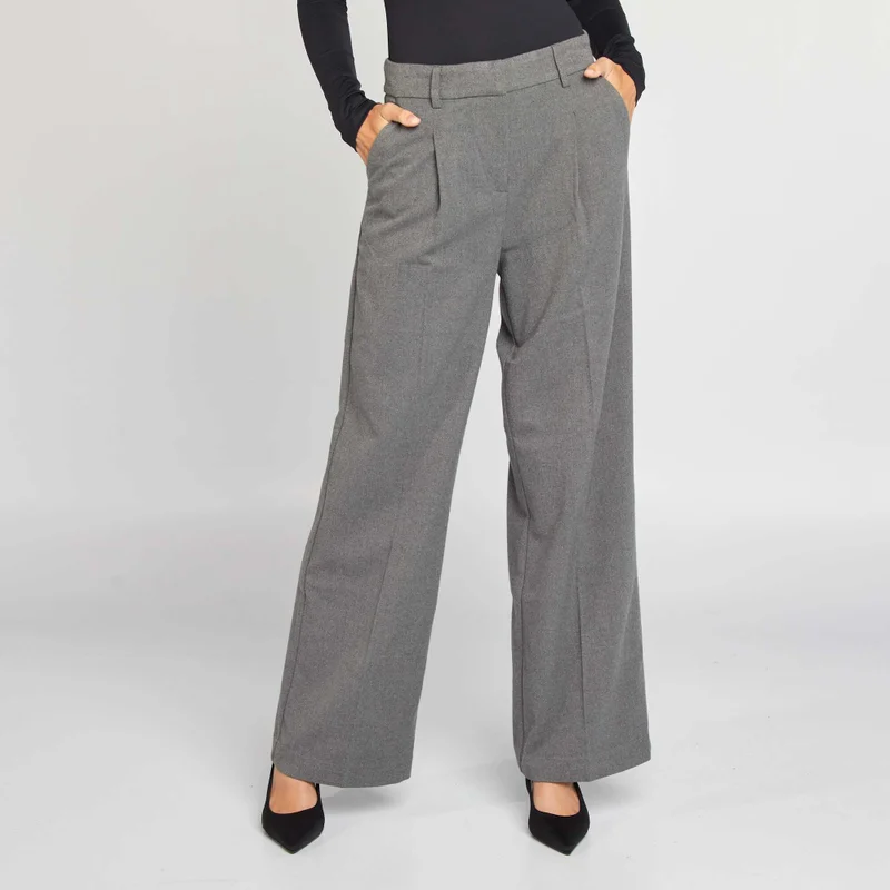 Kiabi Wide-Leg Flannel Trousers Grey