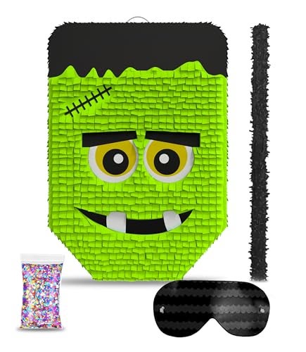 Jergrim Cute Frankenstein Halloween Piata 3piece Bundle for kids and adults fits 2lbs of candy perfect for Halloween party spooky decorations October birthday and party supplies - Image 5