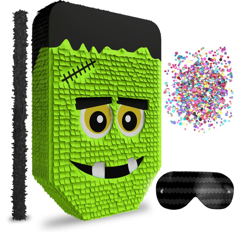Jergrim Cute Frankenstein Halloween Piata 3piece Bundle for kids and adults fits 2lbs of candy perfect for Halloween party spooky decorations October birthday and party supplies - Image 3