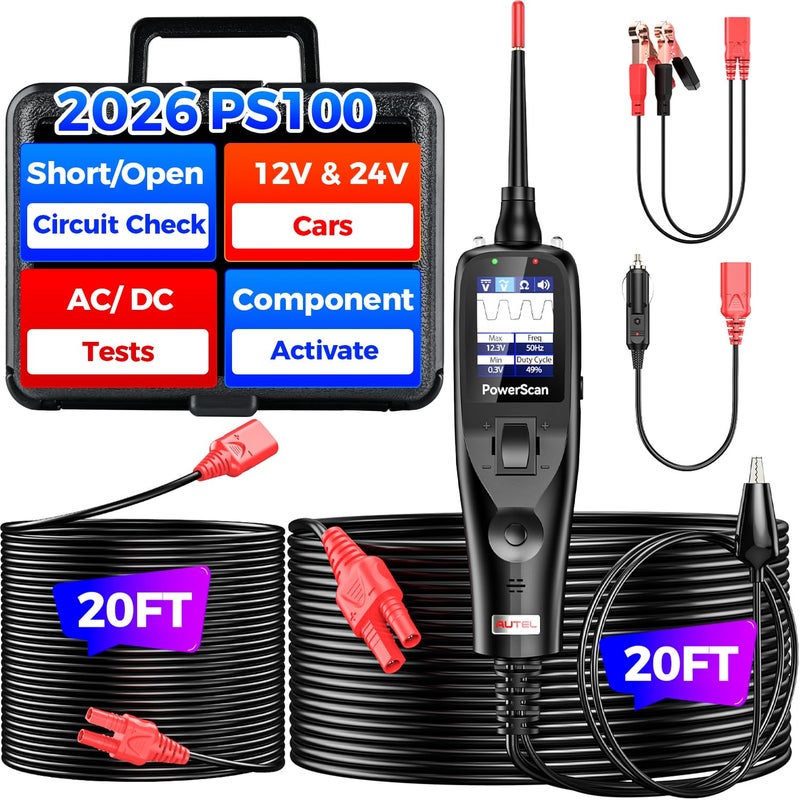Autel 2026 Autel PowerScan PS100 Power Circuit Probe Tester, 12-24V Automotive Electrical Open/Short Breaker Finder, Component Activation Test Tool, AC/DC Trailer Relay Fuse Test, 40FT Cable, for 99% Cars - Image 1