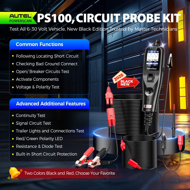 Autel 2026 Autel PowerScan PS100 Power Circuit Probe Tester, 12-24V Automotive Electrical Open/Short Breaker Finder, Component Activation Test Tool, AC/DC Trailer Relay Fuse Test, 40FT Cable, for 99% Cars - Image 2