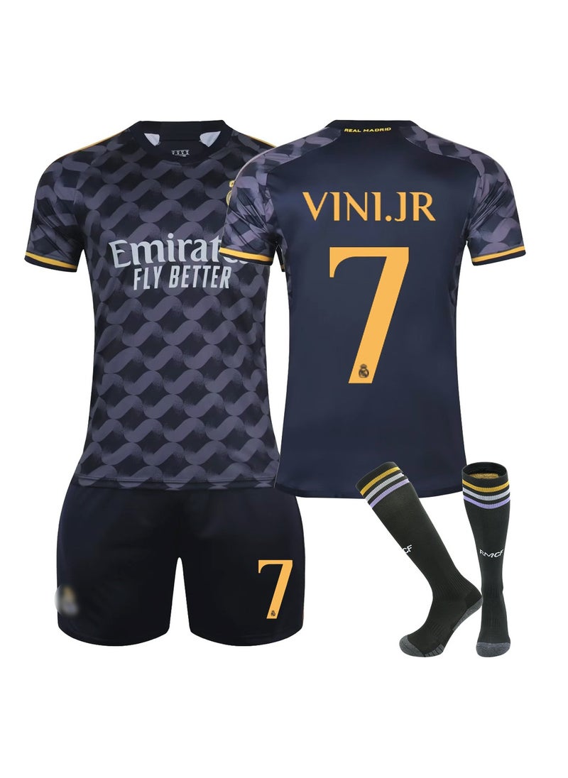 23-24 Real Madrid Away Football Jersey VINI JR #7 Football Jersey/Shorts Socks Gift Set Kids Size  Adult Size, Gift for Fans  Friends