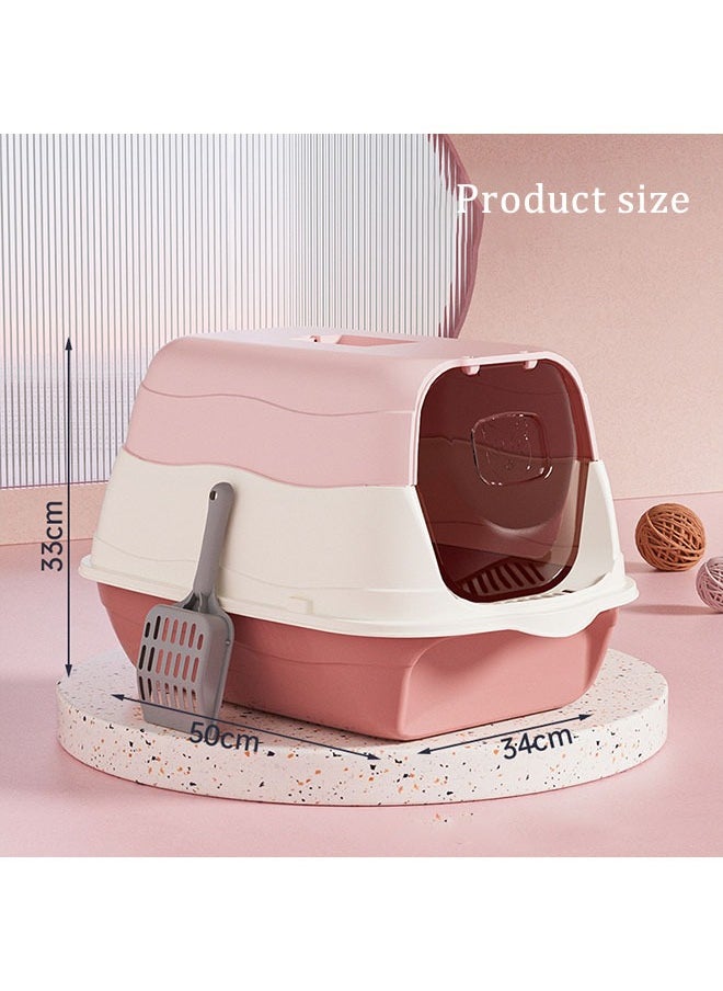 Generic - Cat Litter Box with Lid Enclosed Cat Toilet Removable Sandbox Kitty Litter Tray with Front Door Pet Accessories for Small Cat (Pink) - Image 1