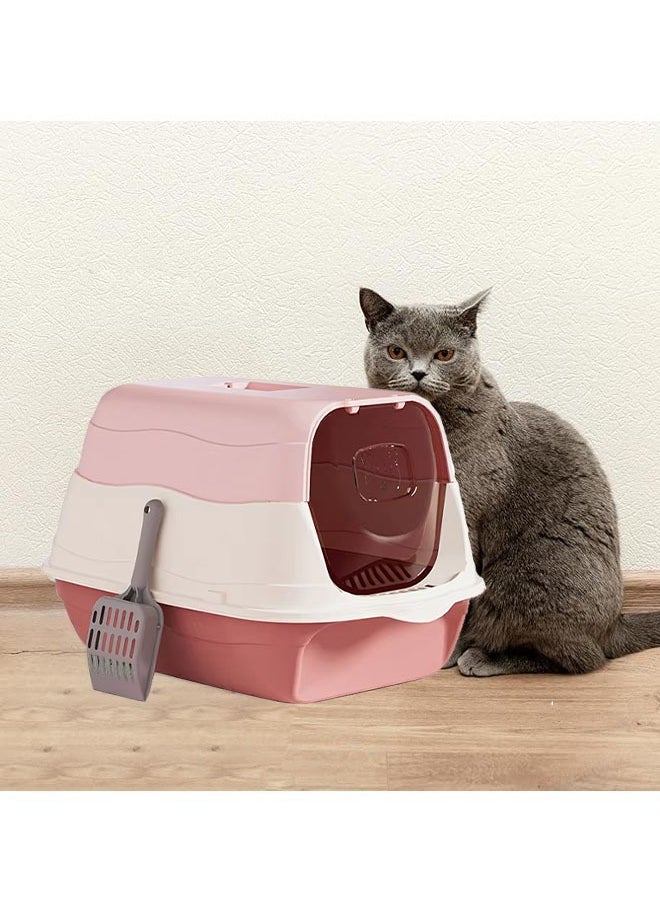 Generic - Cat Litter Box with Lid Enclosed Cat Toilet Removable Sandbox Kitty Litter Tray with Front Door Pet Accessories for Small Cat (Pink) - Image 1
