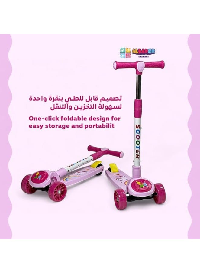 البدر سكوتر يدوي ستورم للاطفال من البدر، سكوتر بثلاث عجلات من بلاستيك PVC مع مقبض قابل للتعديل بـ4 ارتفاعات، فرامل خلفية غير قابلة للانزلاق، سكوتر ركل قابل للطي، سكوتر توازن بنمط تزلج للاطفال من سن 3 الى 8 - Image 3