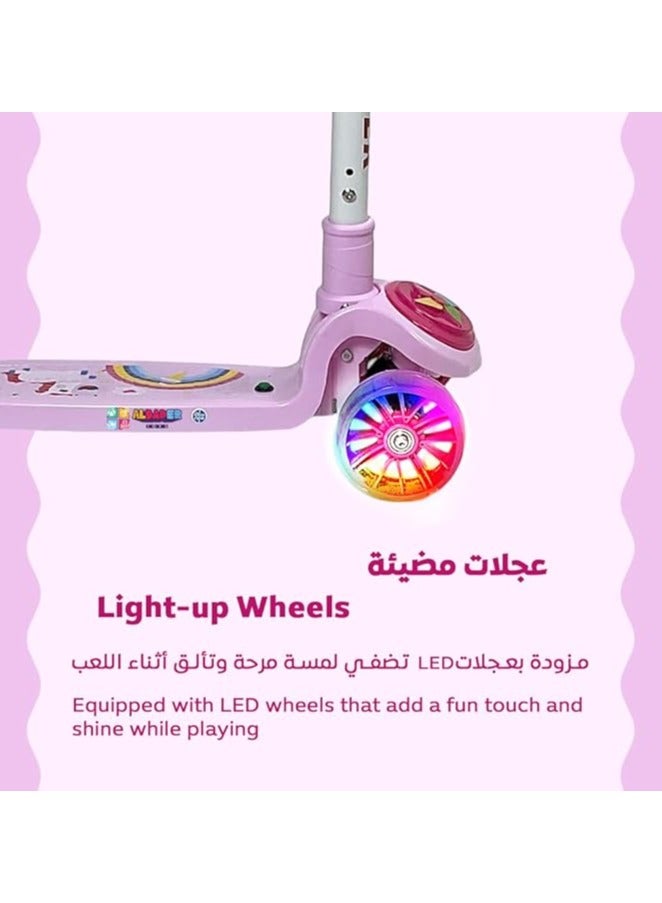 البدر سكوتر يدوي ستورم للاطفال من البدر، سكوتر بثلاث عجلات من بلاستيك PVC مع مقبض قابل للتعديل بـ4 ارتفاعات، فرامل خلفية غير قابلة للانزلاق، سكوتر ركل قابل للطي، سكوتر توازن بنمط تزلج للاطفال من سن 3 الى 8 - Image 4