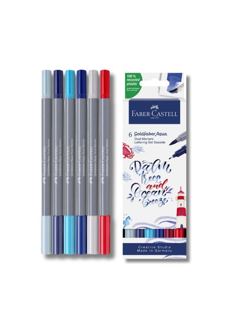 Pack Of 6  Seaside Goldfaber Aqua Dual Marker Lettering Set