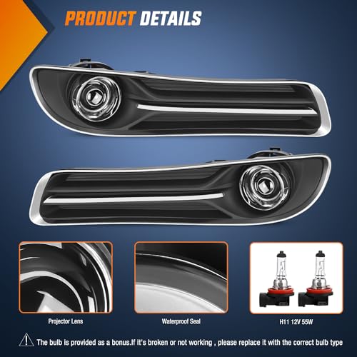 Nilight Fog Light Assembly Compatible with 2011 2012 2013 2014 Chrysler 300 Bumper Driving Lamps with Projector Lens and H11 12V 55W Halogen Bulbs Driver Side and Passenger Side - Image 2